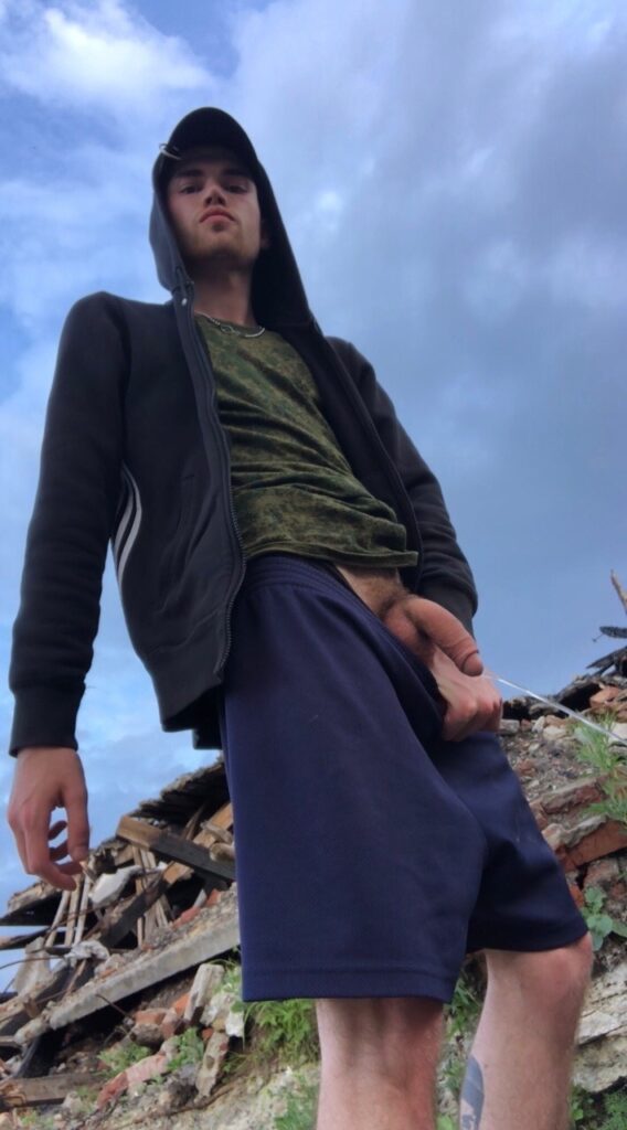 Gay young boy pissing outdoor